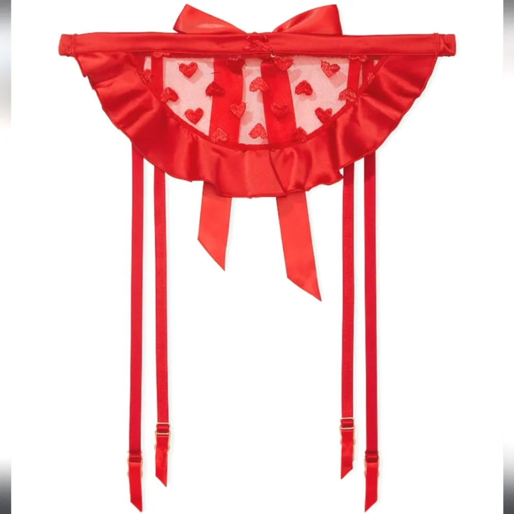 Victoria's Secret Red Heart Thigh High Lace Apron Garter Belt XS Small Lingerie
